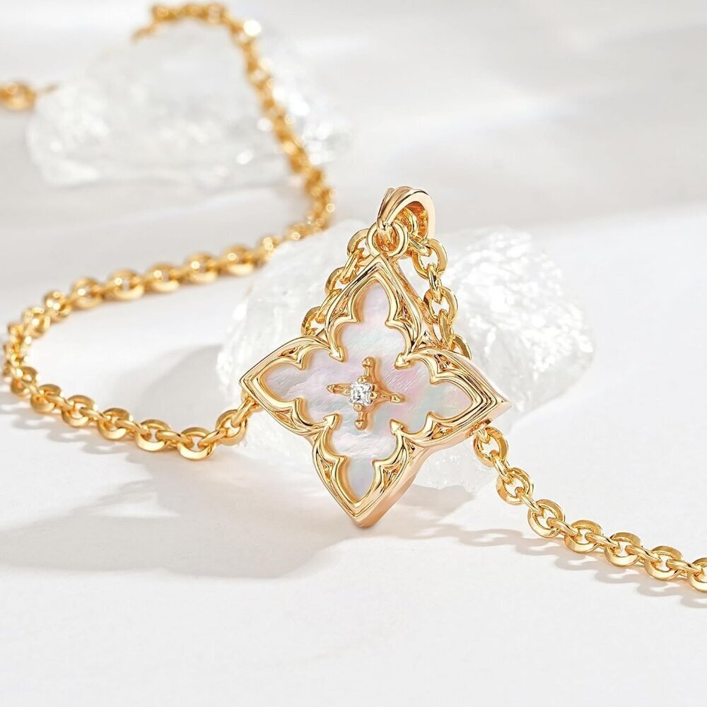 Gold Clover Necklace for Women - 14K Gold Plated CZ Pendant, Adjustable Choker - Picture 4 of 7